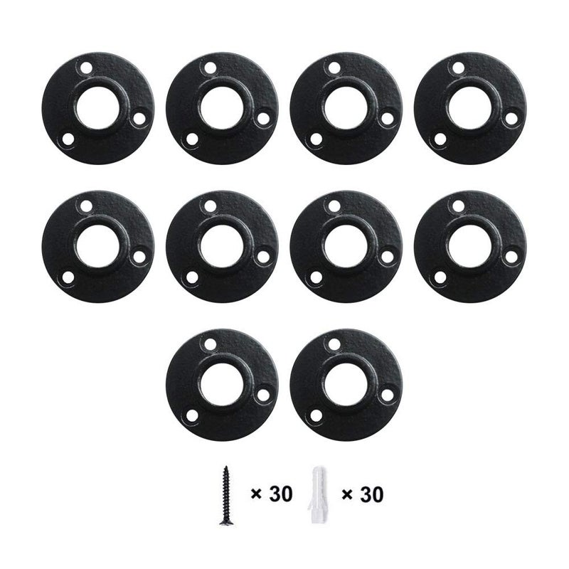 GeilSpace Floor Flange, Malleable Iron Pipe Fittings - Vintage DIY Industrial Shelving, Industrial Decor, Furniture DIY (3/4", Black) - Image 1